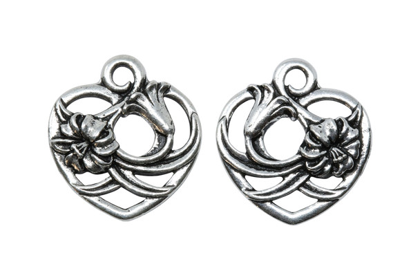 Silver Plated 18.2x19.6mm Floral Heart Charm