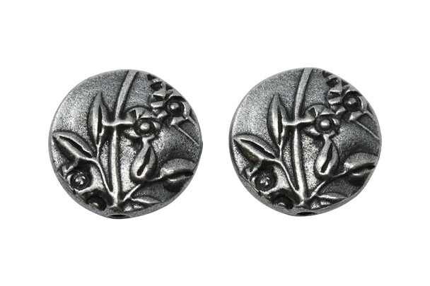 Antique Pewter 14.55mm Jardin Puffed Bead