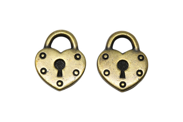 Heart Lock Charm - Antique Brass