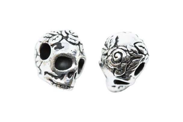 Skull Large Hole Bead - Silver Plated