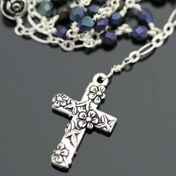 Wire Wrapped Rosary Kit - Silver & Navy