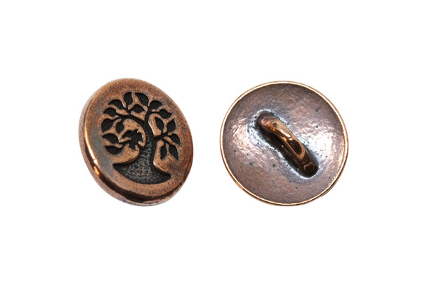 Copper Plated 12x12mm Small Bird in a Tree Button