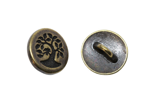 Brass Plated 12x12mm Small Bird in a Tree Button
