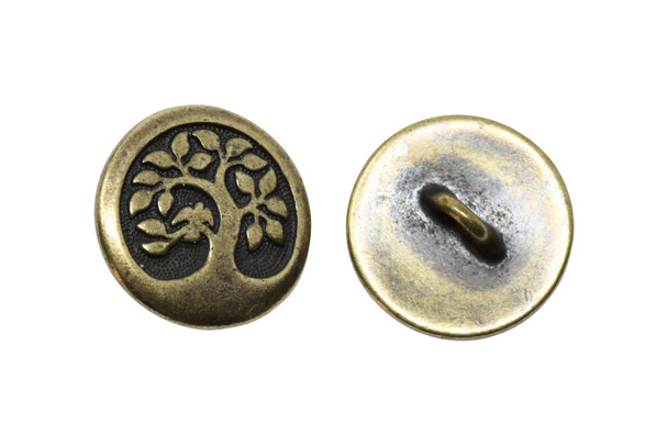 Brass Plated 17x17mm Bird in a Tree Button