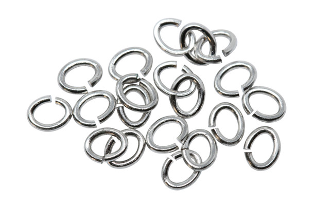 Rhodium Plated Small Oval OPEN Jump Rings - 20 Pieces