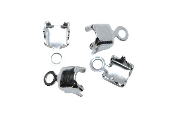 Silver Plated Rhinestone End Connector 3mm - 4 Pieces