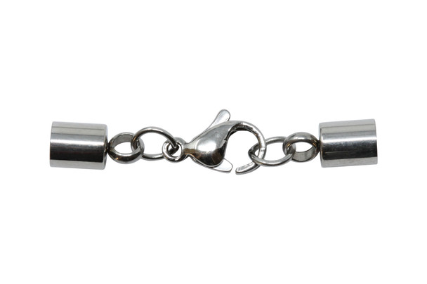 Stainless Steel 4mm Leather End Caps with Clasp - 1 Set
