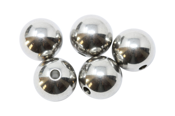 Stainless Steel Polished 10mm Round Beads - 5 Pieces