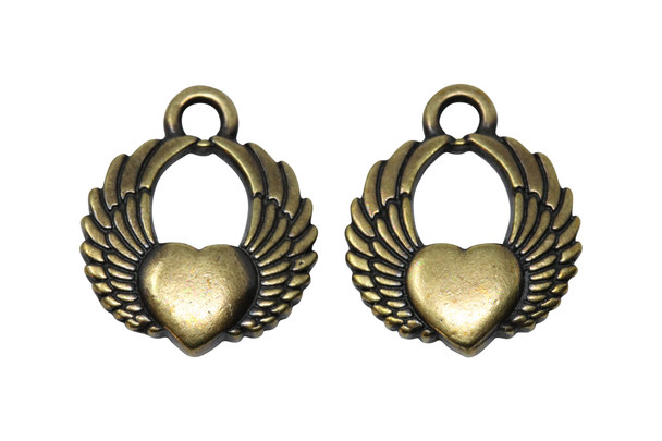 Winged Heart Charm - Brass Plated