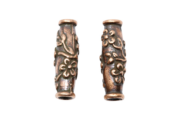 Wild Rose Barrel Bead - Copper Plated