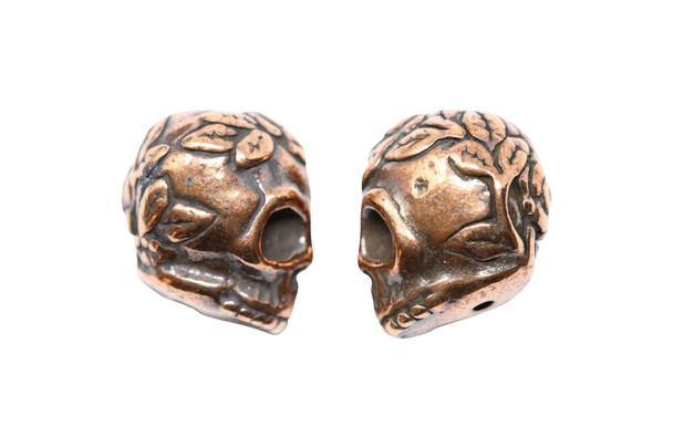 Copper Plated 10.25x10.25mm Rose Skull Bead