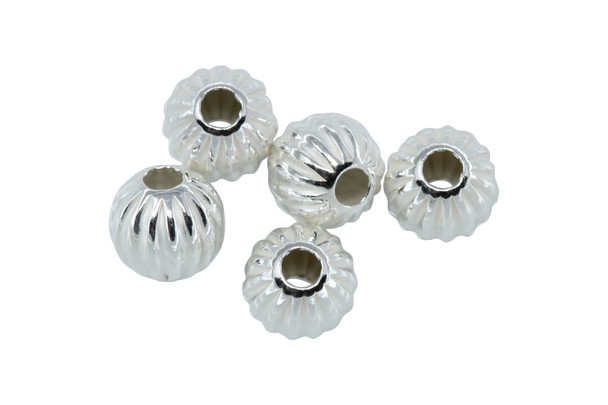 Sterling Silver 6mm Corrugated Bead - 5 Pieces