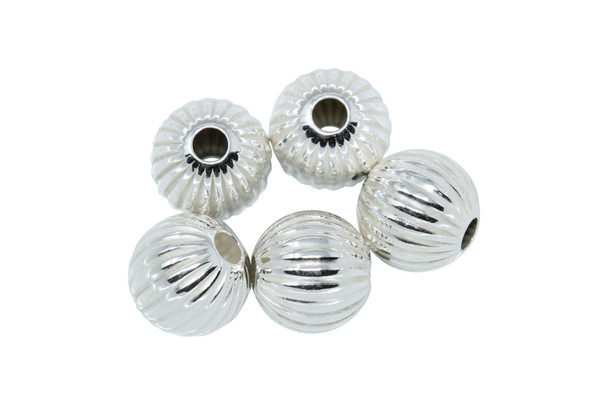 Sterling Silver 8mm Corrugated Bead - 5 Pieces