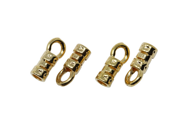 Gold Plated 2mm Leather Crimp End - 2 pair