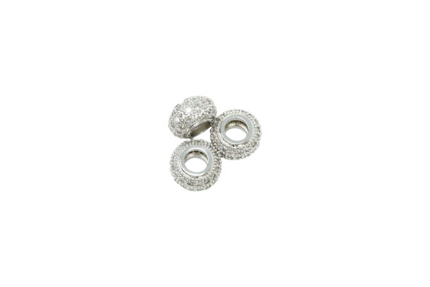 Silver Plated Micro Pave 12x7mm Rondelle Bead