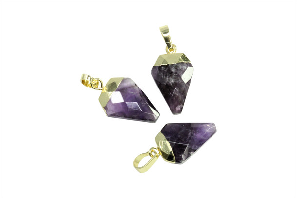 Amethyst Polished Gold Plated 10x20mm Faceted Triangular Charm