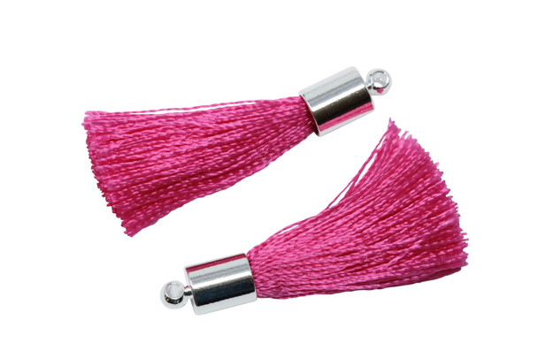 Hot Pink 27-30mm Tassel with Silver Cap