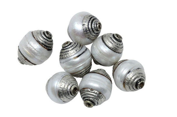 Pearl 10x15mm Bead with Silver Plated Tibetan Cap