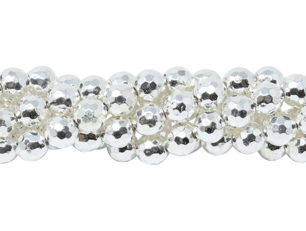 Sterling Silver Plated Hematite Polished 6mm Faceted Round
