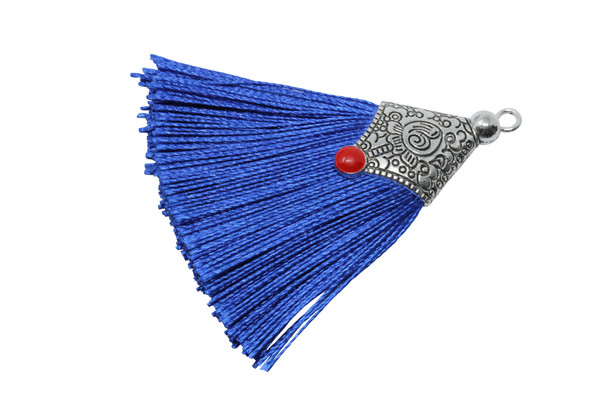 Royal Blue 45mm Tassel with Flat Silver Cap