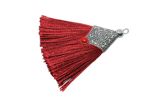 Brick Red 45mm Tassel with Flat Silver Cap