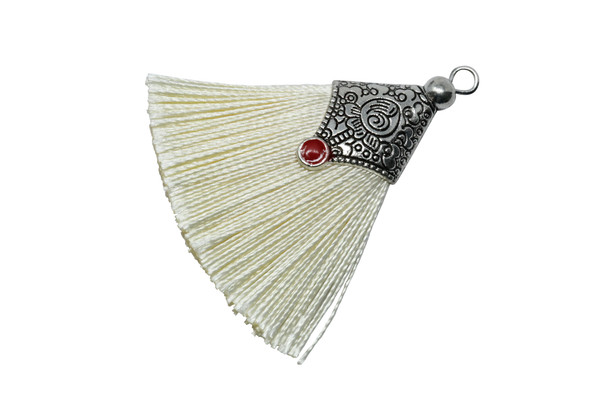 Cream 45mm Tassel with Flat Silver Cap