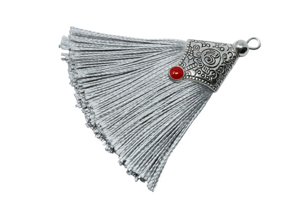 Grey 45mm Tassel with Flat Silver Cap