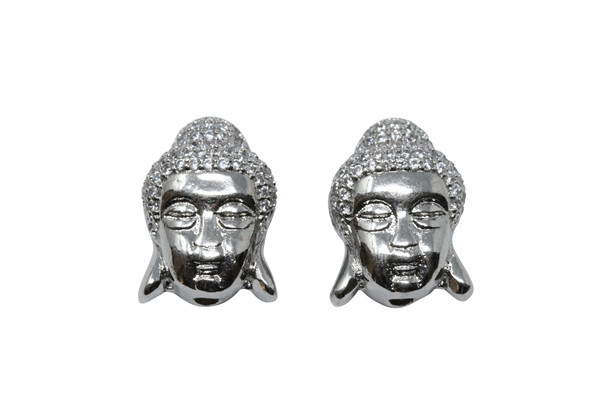Silver Plated Micro Pave 11x16mm Buddha Bead