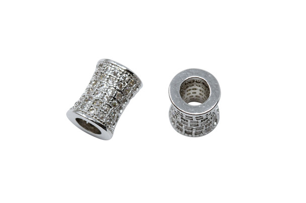 Silver Plated Micro Pave 7x10mm Barrel Bead