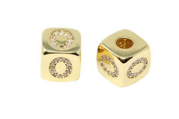 Gold Plated Micro Pave 9mm Cube "O" Bead