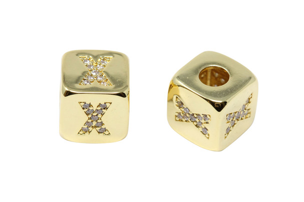 Gold 9mm Micro Pave Cube "X" Bead