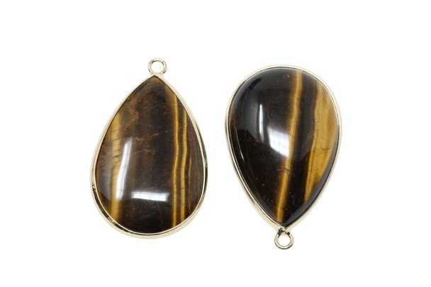 Tiger Eye Polished Gold Plated 20x30mm Drop Charm