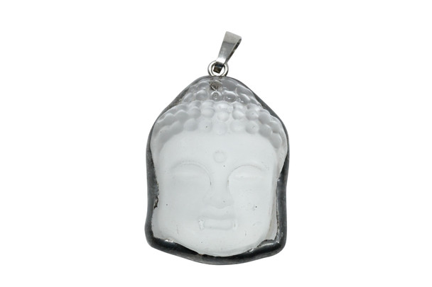 Crystal Quartz Polished Antique Silver Plated 25x40mm Buddha Head Pendant