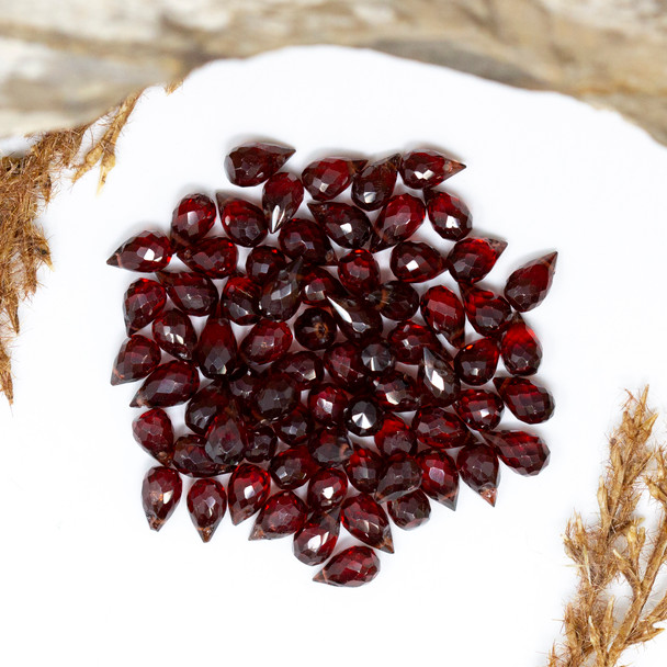 Garnet Polished 6x4mm Faceted Drop - Top Drilled