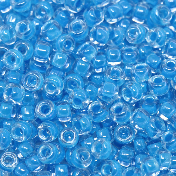 Size 8 Miyuki Seed Beads -- 218 Crystal / Neon Blue Lined