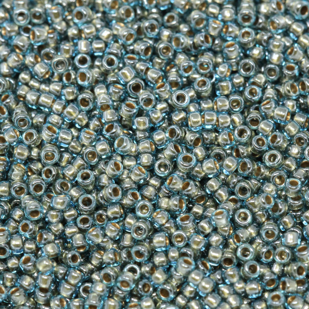 Size 15 Toho Seed Beads -- 378A Aqua / Antique Gold Lined