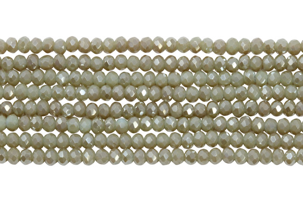 Glass Crystal Polished 2x3mm Faceted Rondelle - Light Olive Satin