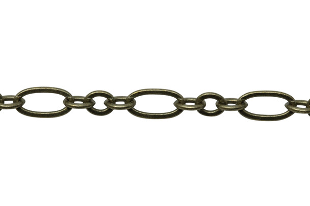 Antique Brass 6.4x3mm and 3.5mm Oval Cable Chain - Sold By 6 Inches