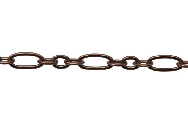 Antique Copper 6.4x3mm and 3.5mm Oval Cable Chain - Sold By 6 Inches