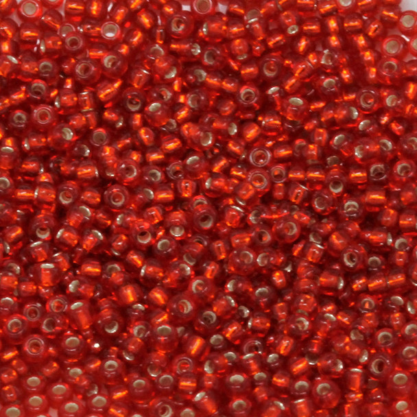 Size 11 Miyuki Seed Beads -- 10 Red Orange / Silver Lined