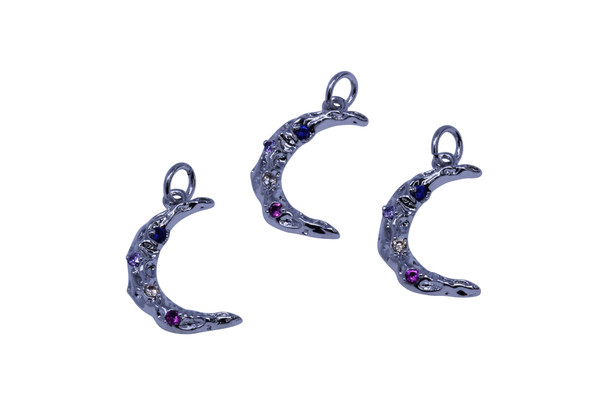 Rhodium Micro Pave 12x18mm Crescent Moon Charm