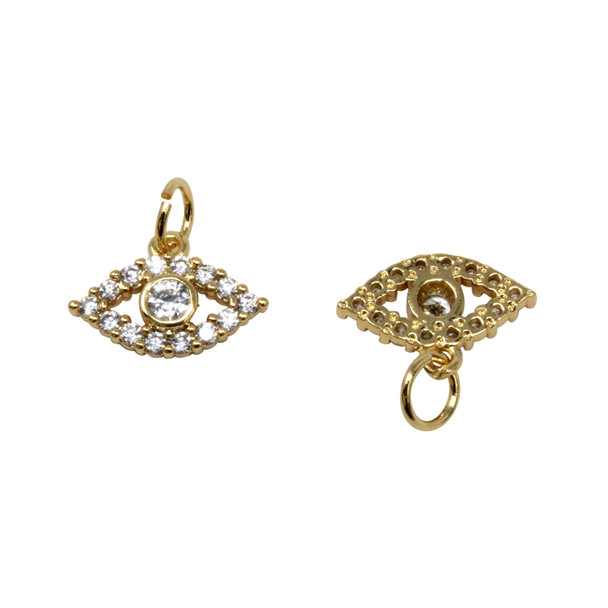 Gold Plated Micro Pave 8x13mm Evil Eye Charm