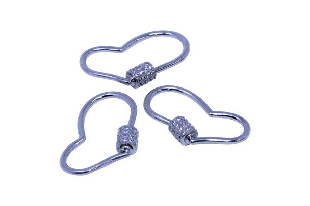 Silver Plated Micro Pave Heart Carabiner Clasp