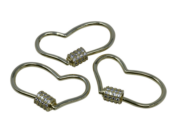 Gold Plated Micro Pave 18x30mm Heart Carabiner Clasp