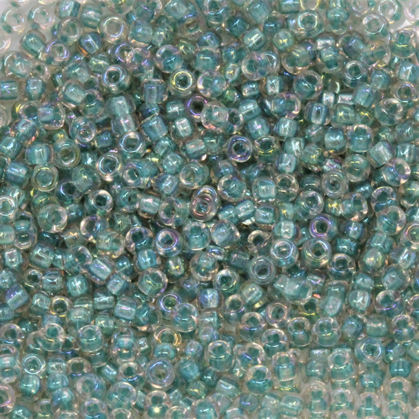 Size 11 Miyuki Seed Beads -- 736 Beige / Sparkle Green Lined