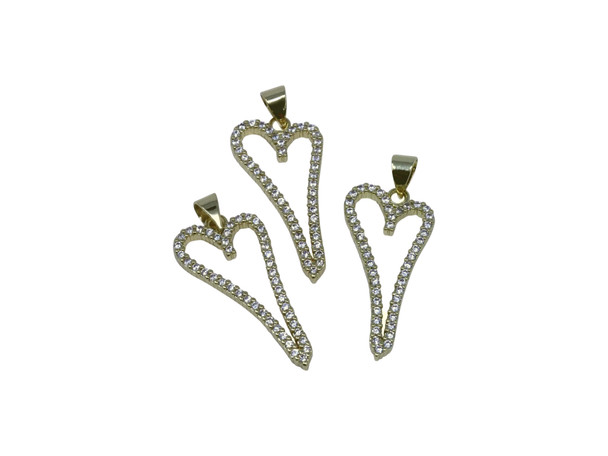 Gold Plated Micro Pave 14x28mm Long Heart Charm