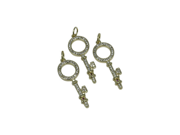 Gold Plated Micro Pave 10x28mm Ring Key Charm