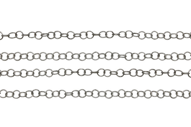 Antique Silver 4.2x4mm Fine Round Cable Chain - Sold By 6 Inches