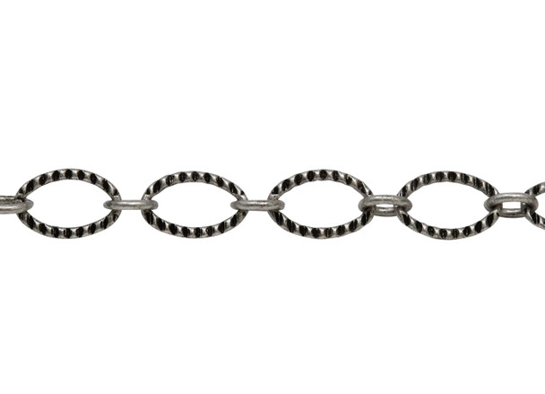 Antique Silver 9x6mm Textured Oval Cable Chain - Sold By 6 Inches