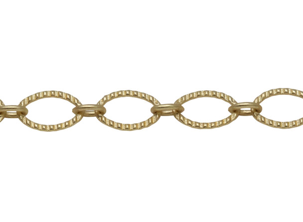 Satin Hamilton Gold 9x6mm Textured Oval Cable Chain - Sold By 6 inches